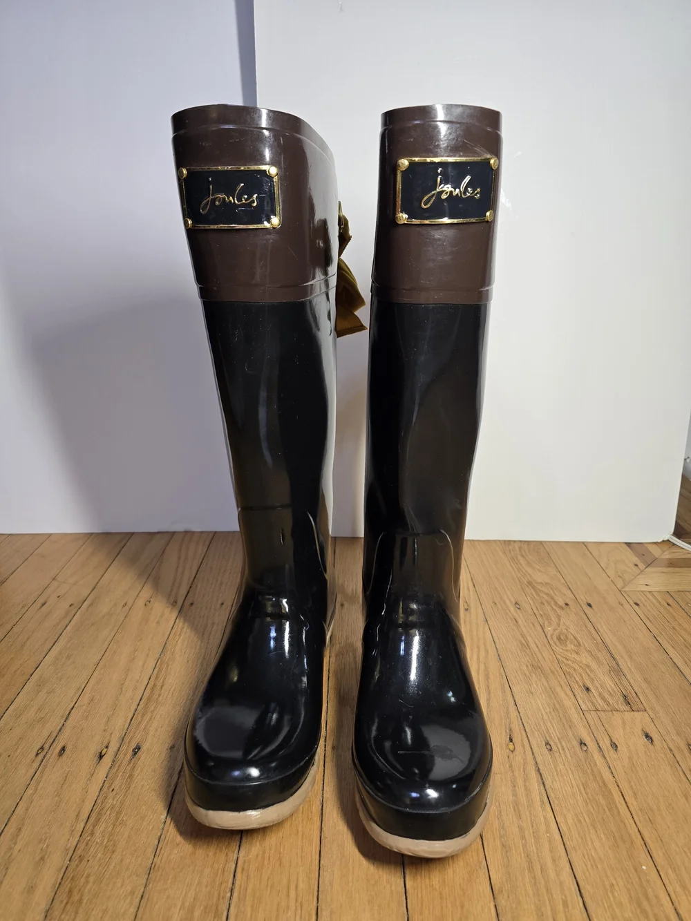 Joules Cottagecore Tall Rain Boots Black Brown Waterproof